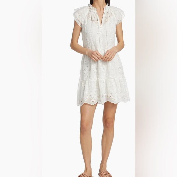 Generation Love Mirabelle Embroidered White Eyelet Ruffle Dress - Picture 1 of 8